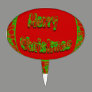 Merry Christmas red green pattern Oval Cake Topper
