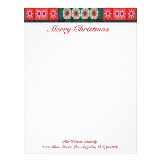 Merry Christmas Red Green Tiles Personalized Letterhead