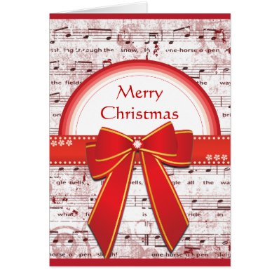 Merry Christmas red ribbon notes greeting card