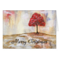 Merry Christmas Red Tree Abstract Landscape Art Greeting Card