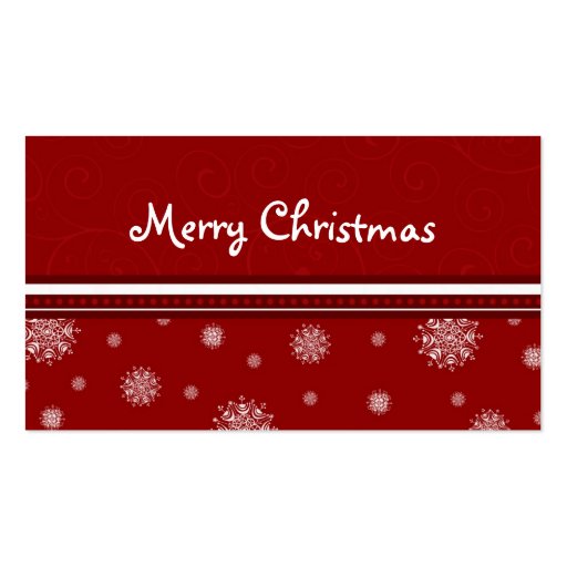Merry Christmas Red White Snowflakes Gift Tags Business Card Templates (back side)