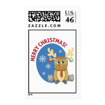 Merry Christmas Reindeer Postage Stamp