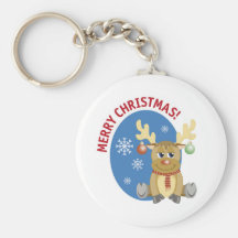 Merry Christmas Reindeer T-Shirt Keyring/KeyChain