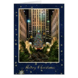 Merry Christmas: Rock Center, Blue Starry Sky Greeting Cards