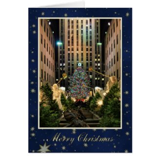 Merry Christmas: Rock Center, Blue Starry Sky Greeting Cards