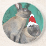 Merry Christmas Santa Bunnies Happy New Year too coasters