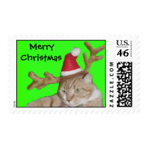 Merry Christmas Santa Cat with Antlers postage