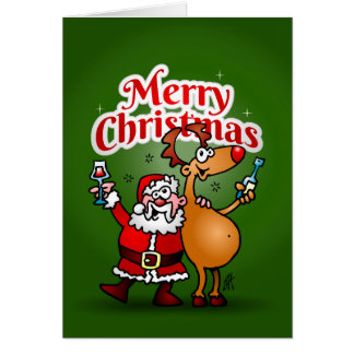 Merry Christmas - Santa Claus and his Reindeer Greeting Card