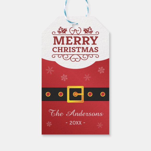 Merry Christmas Santa Claus Belt Happy Holiday Pack Of Gift Tags-0