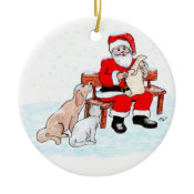 Merry Christmas - Santa Claus with Cat and Dog Double-Sided Ceramic Round Christmas Ornament