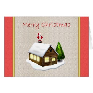 Merry Christmas santa log cabin happy holidays Greeting Cards