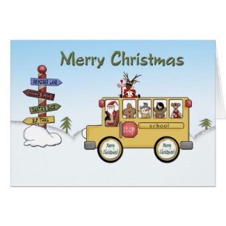 Merry Christmas School Bus Greeting Cards