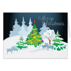 Merry Christmas Serene Goats Night Time Greeting Card