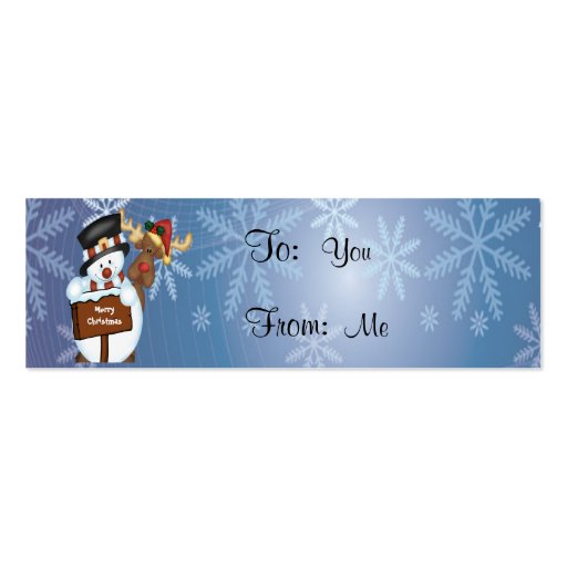 Merry Christmas Sign with Snowman and Reindeer Business Card Templates (front side)