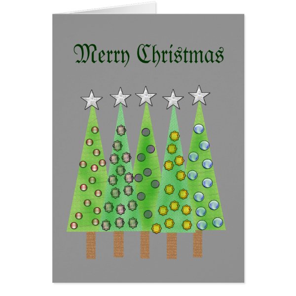 Merry Christmas Silver Star Topped trees Greeting Card