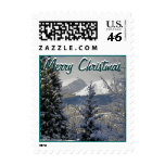 Merry Christmas Snow Scene green & white postage