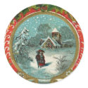 Merry Christmas Snow Scene Medallion stickers by VintageHolidays Merry Christmas Snow Scene Medallion stickers
