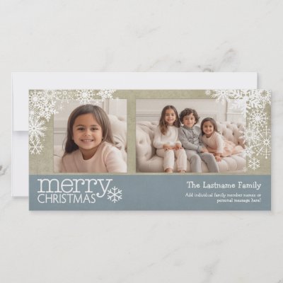 Merry Christmas Snowflakes - 2 photos - horizontal Custom Photo Card