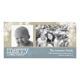 Merry Christmas Snowflakes - 2 photos - horizontal Custom Photo Card