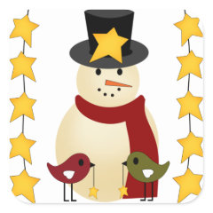 Merry Christmas Snowman and Stars Gifts Square Sticker