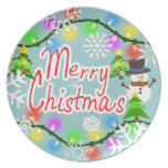 Merry Christmas Snowman Melamine Plate