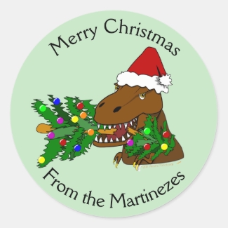 Merry Christmas T-rex Dinosaur Stickers Your Name