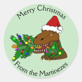 Merry Christmas T-rex Dinosaur Stickers Your Name