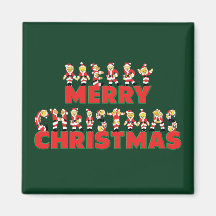 Merry Christmas Teddy Bear Santa Claus Letters Magnet