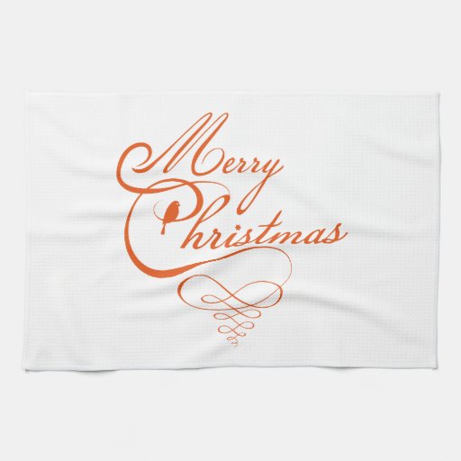 Merry Christmas text design, word art with bird Towels | Zazzle