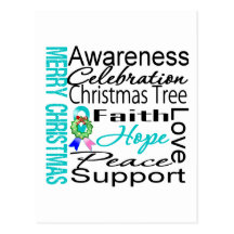 Merry Christmas Thyroid Cancer Ribbon Collage Post Card