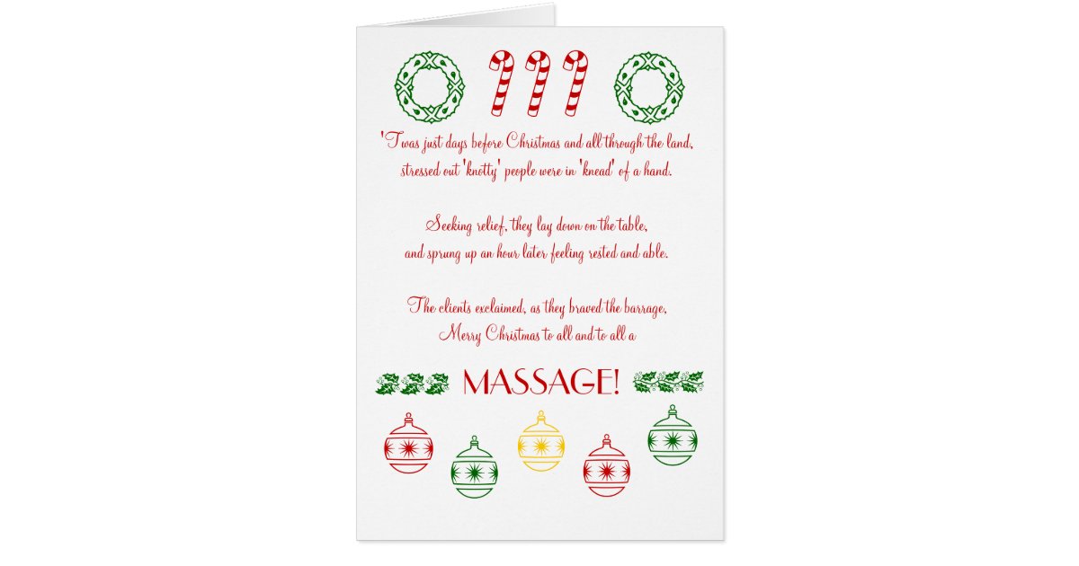 Merry Christmas to All and to All a MASSAGE! Card Zazzle