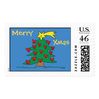 Merry Christmas Tree & Hearts Customizable Stamp
