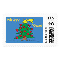 Merry Christmas Tree & Hearts Customizable Stamp
