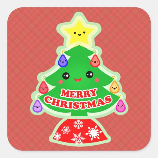 merry christmas tree kawaii gift stickers zazzle merry christmas tree kawaii gift stickers zazzle