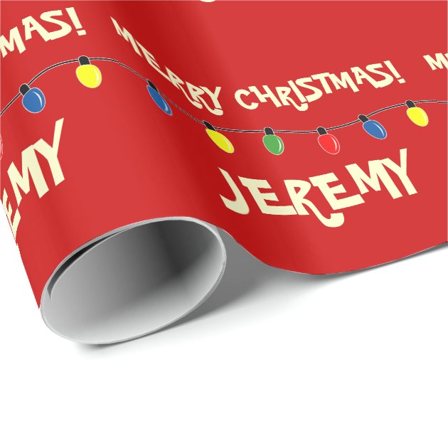 Merry Christmas tree lights wrapping paper 3/4