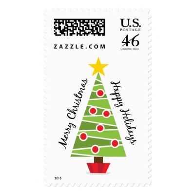 Merry christmas tree postage stamp. by TheStationeryShop