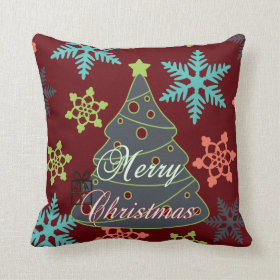 Merry Christmas Tree Snowflakes Holiday Gifts Throw Pillows