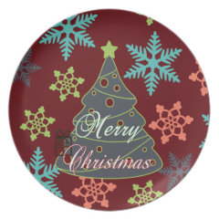 Merry Christmas Tree Snowflakes Holiday Gifts Party Plates