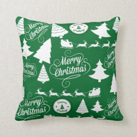 Merry Christmas Trees Santa Reindeer Holiday Pillow