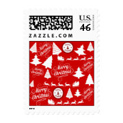 Merry Christmas Trees Santa Reindeer Holiday Stamps