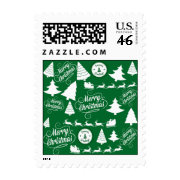 Merry Christmas Trees Santa Reindeer Holiday Postage Stamp