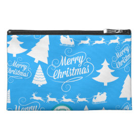 Merry Christmas Trees Santa Reindeer Teal Blue Travel Accessories Bag