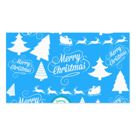 Merry Christmas Trees Santa Reindeer Teal Blue Business Card