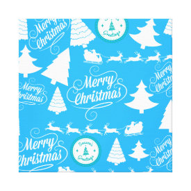 Merry Christmas Trees Santa Reindeer Teal Blue Gallery Wrap Canvas