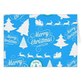 Merry Christmas Trees Santa Reindeer Teal Blue Cards