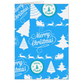 Merry Christmas Trees Santa Reindeer Teal Blue Cards