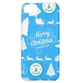 Merry Christmas Trees Santa Reindeer Teal Blue iPhone 5C Cases