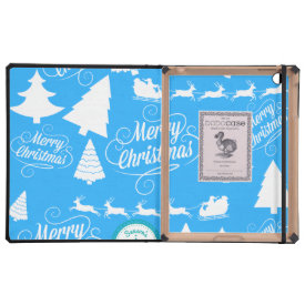 Merry Christmas Trees Santa Reindeer Teal Blue Case For iPad