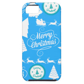 Merry Christmas Trees Santa Reindeer Teal Blue iPhone 5/5S Covers