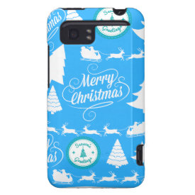 Merry Christmas Trees Santa Reindeer Teal Blue HTC Vivid Case